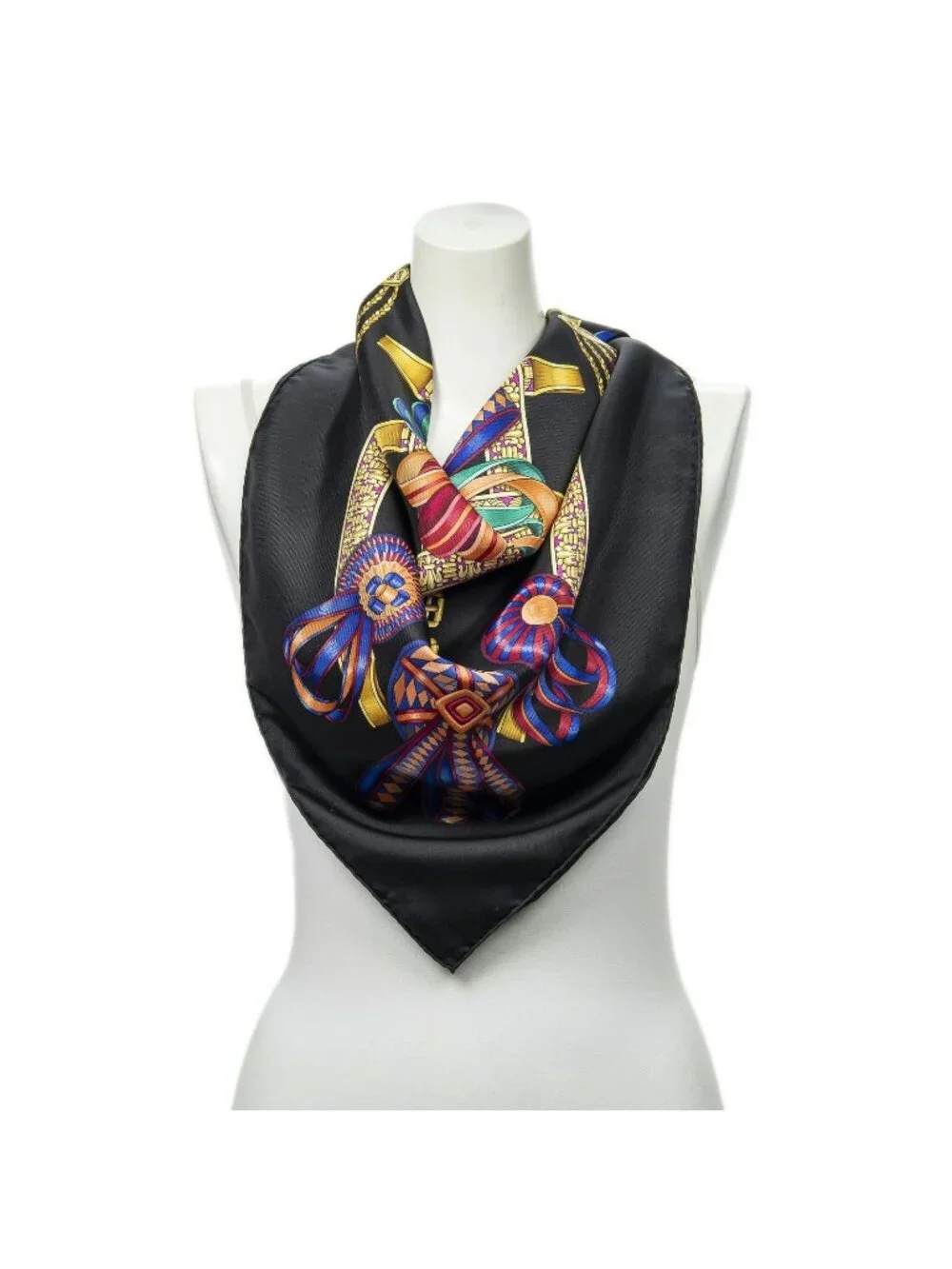 Hermes Scarf Black Gold Red Twill Silk
